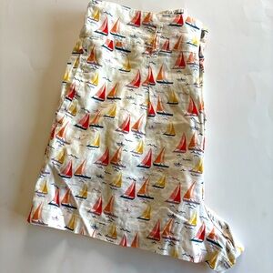 Cynthia Rowley Women's Medium‎ 100% Linen Cream Sailboat Shorts Nautical Ocean